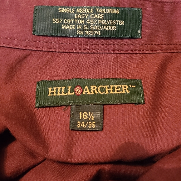(704) Hill Archer Men's Classic Long Sleeve Dress Shirt, Size: 16.5, Maroon - Picture 6 of 12